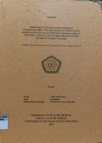 Image of IMPLEMENTASI HUKUMAN DISIPLIN APARATUR SIPIL NEGARA DI DINAS PERTANIAN KABUPATEN KUANTAN SINGINGI BERDASARKAN UNDANG-UNDANG NO 5 TAHUN 2014 TENTANG APARATUR SIPIL NEGARA
