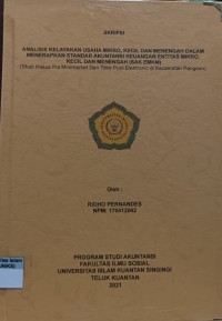 Image of ANALISIS KELAYAKAN USAHA MIKRO, KECIL DAN MENENGAH DALAM MENERAPKAN STANDAR AKUNTANSI KEUANGAN ENTITAS MIKRO, KECIL DAN MENENGAH (SAK EMKM) (Studi Kasus Ifra Minimarket Dan Toko Putri Elektronik di Kecamatan Pangean)