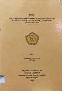 Image of ANALISIS EFISIENSI PENGGUNAAN MODAL KERJA PADA KUD MAKMUR DESA SUNGAI SIRIH KECAMATAN SINGINGI PERIODE 2016-2018