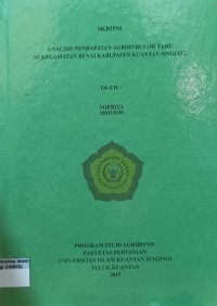Image of ANALISIS PENDAPATAN AGROINDUSTRI TAHU DI KECAMATAN BENAI KAUPATEN KUANTAN SINGINGI