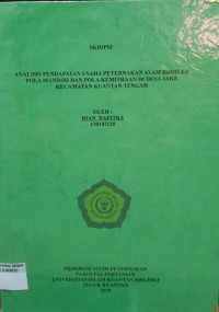 Image of ANALISIS PENDAPATAN USAHA PETERNAKAN AYAM BROILER POLA MANDIRI DAN POLA KEMITRAAN DI DESA JAKE 
KECAMATAN  KUANTAN TENGAH