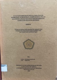 Image of EVALUASI KEBIJAKAN KEPALA DESA DALAM PEMBAGIAN ALOKASI DANA JOMPO DI DESA PULAU KULUR KECAMATAN KUANTAN HILIR SEBERANG KABUPATEN KUANTAN SINGINGI